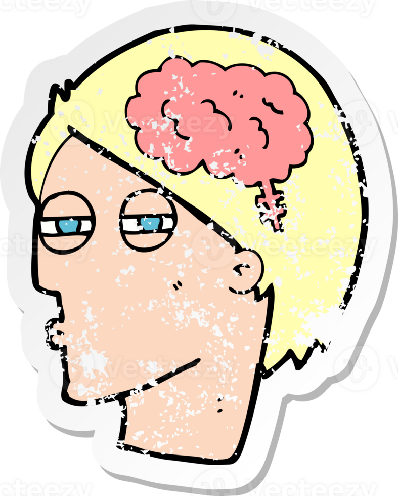 retro distressed sticker of a cartoon man thinking carefully drawing png