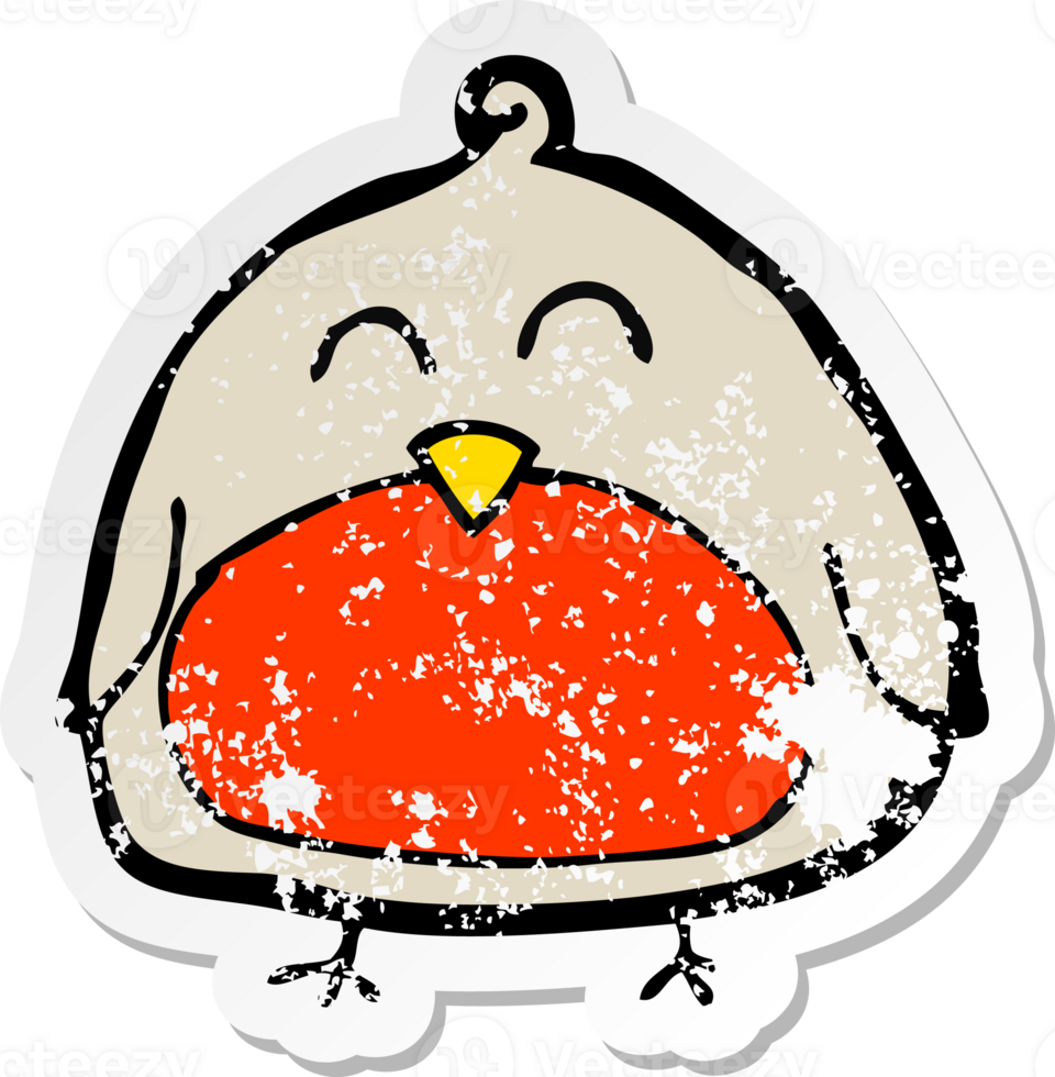 retro distressed sticker of a funny cartoon christmas robin drawing png
