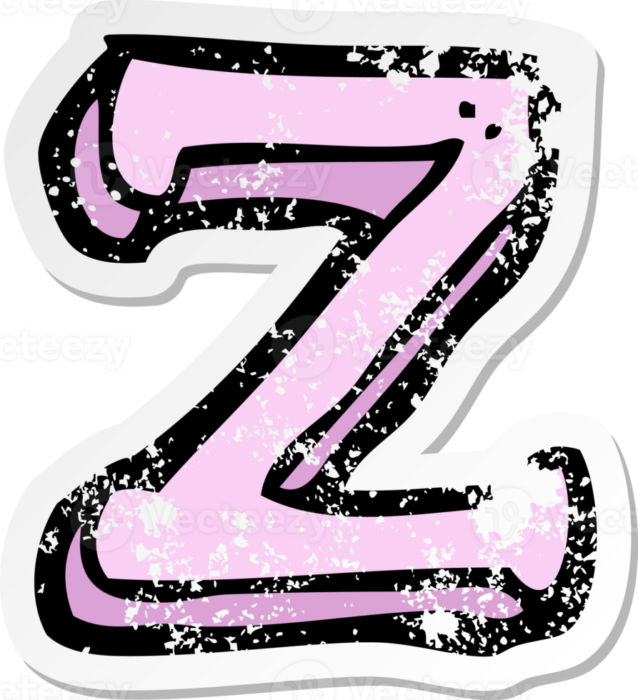 retro distressed sticker of a cartoon letter Z drawing png