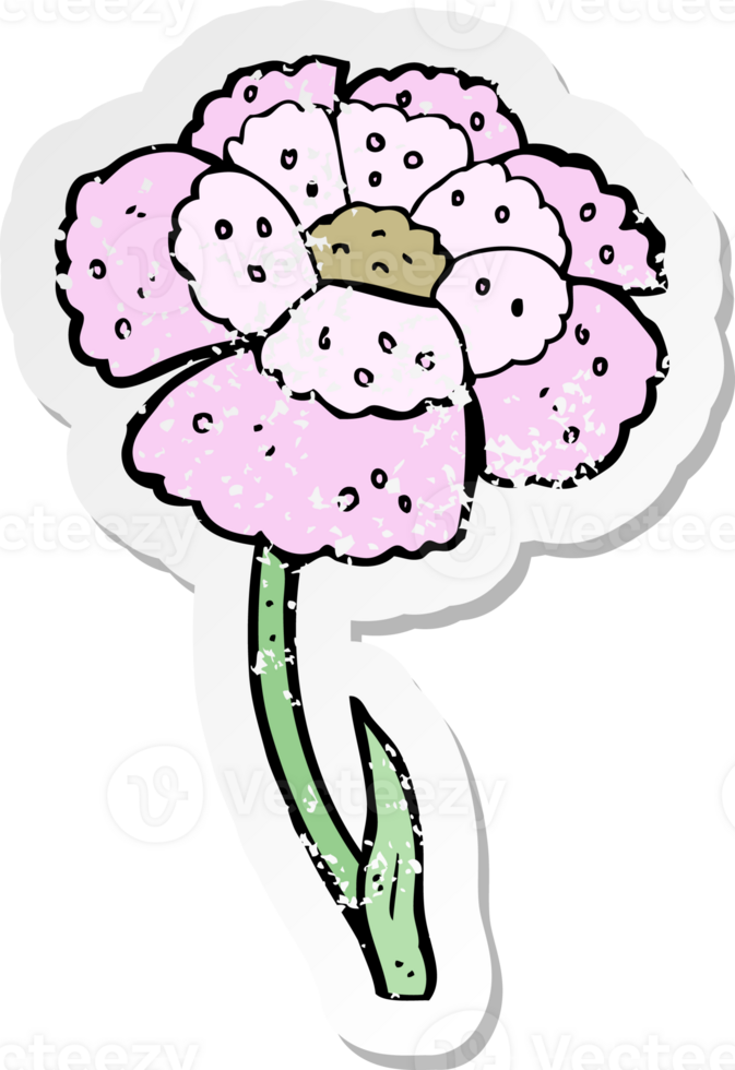 retro distressed sticker of a cartoon flower drawing png