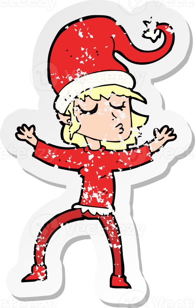 retro distressed sticker of a santas helper cartoon drawing png
