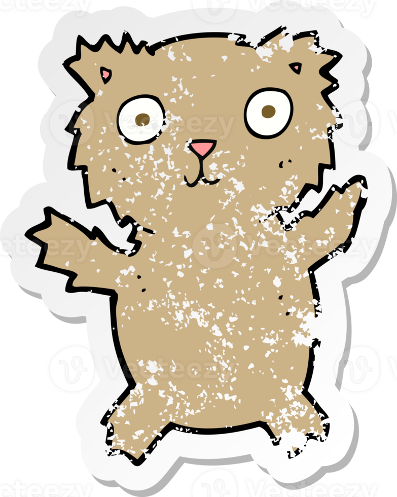 retro distressed sticker of a cartoon teddy bear drawing png