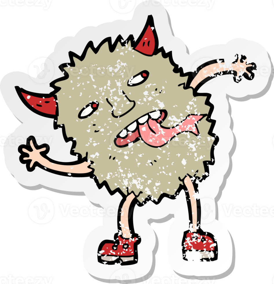 retro distressed sticker of a funny cartoon monster drawing png