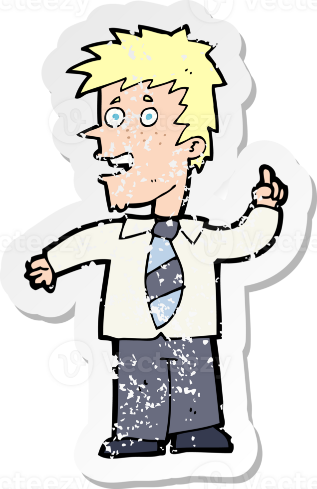 retro distressed sticker of a cartoon man with idea drawing png