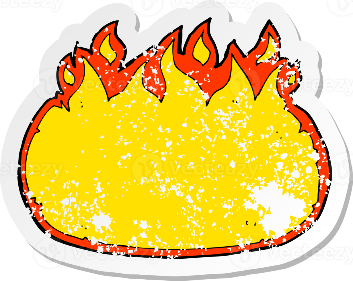 retro distressed sticker of a cartoon fire border drawing png
