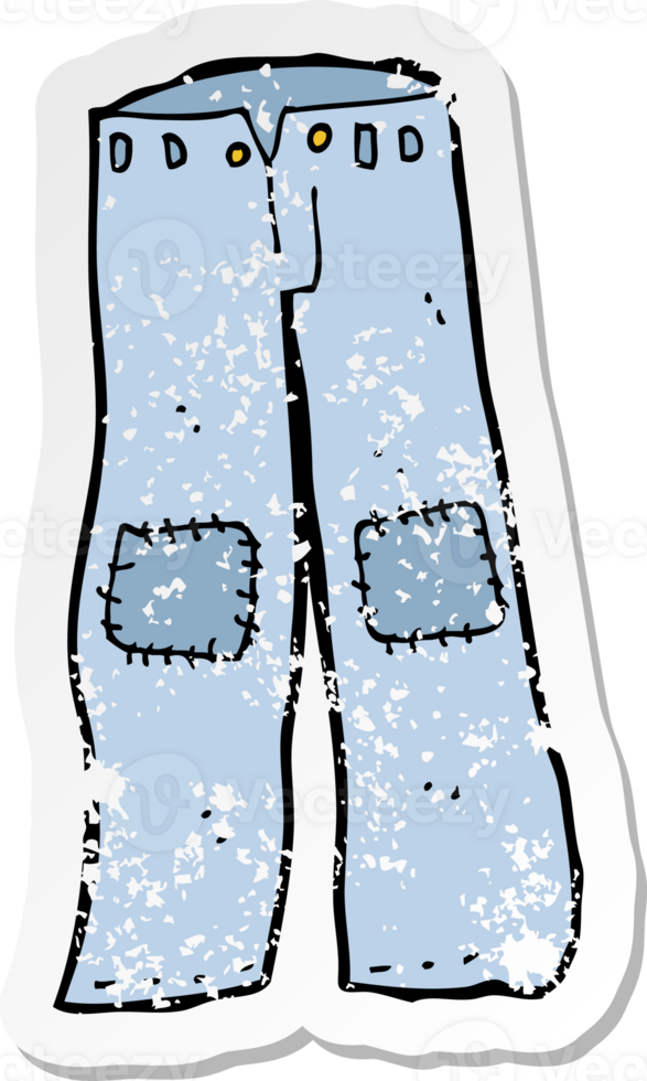 retro distressed sticker of a cartoon patched old jeans drawing png