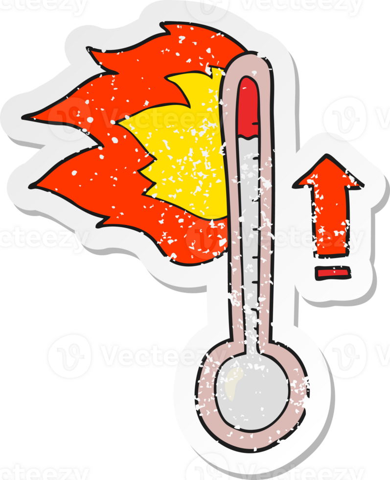 retro distressed sticker of a cartoon rising temperature drawing png