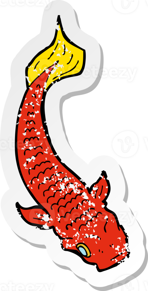 retro distressed sticker of a cartoon fish drawing png