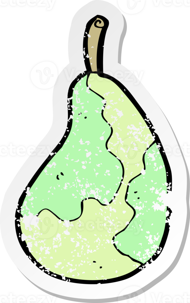 retro distressed sticker of a cartoon pear drawing png