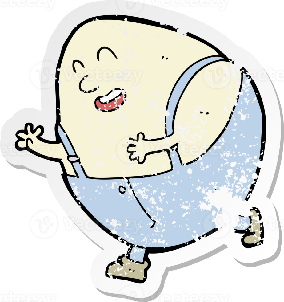 retro distressed sticker of a cartoon humpty dumpty egg character drawing png