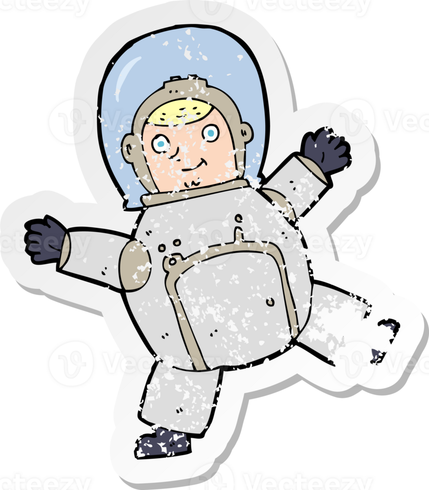 retro distressed sticker of a cartoon astronaut drawing png