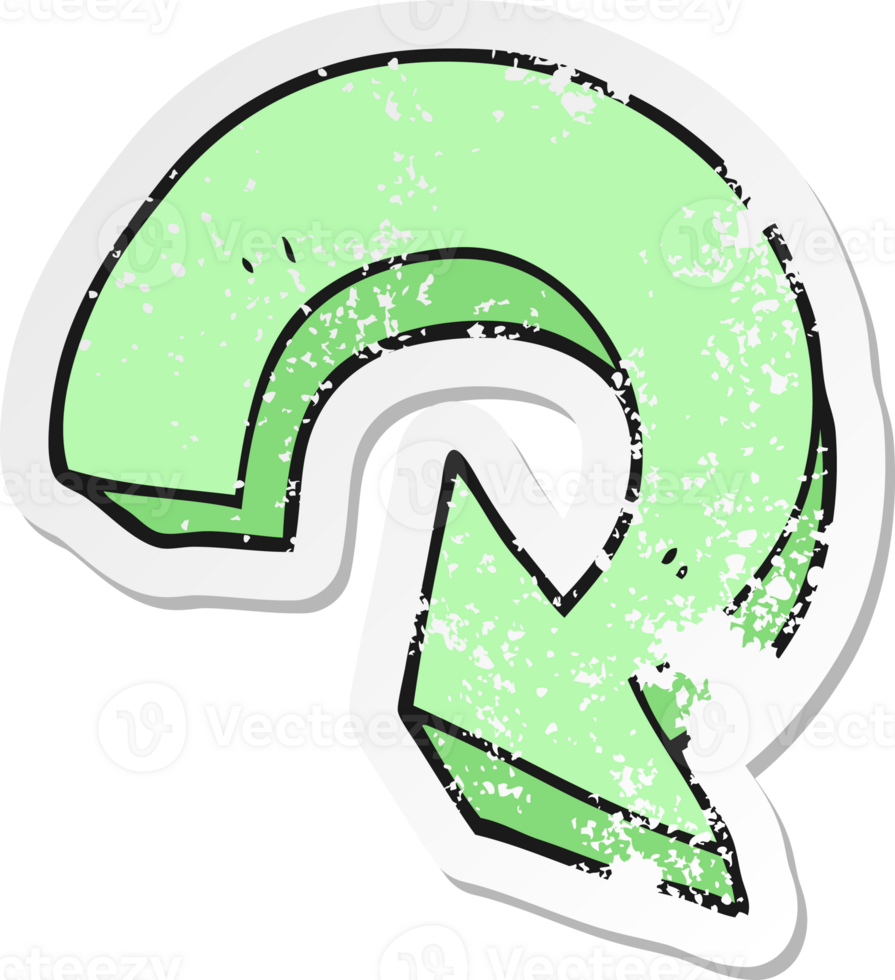 retro distressed sticker of a cartoon recycling arrow drawing png