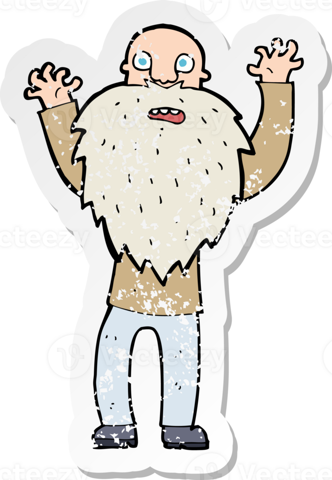 retro distressed sticker of a cartoon frightened old man with beard drawing png