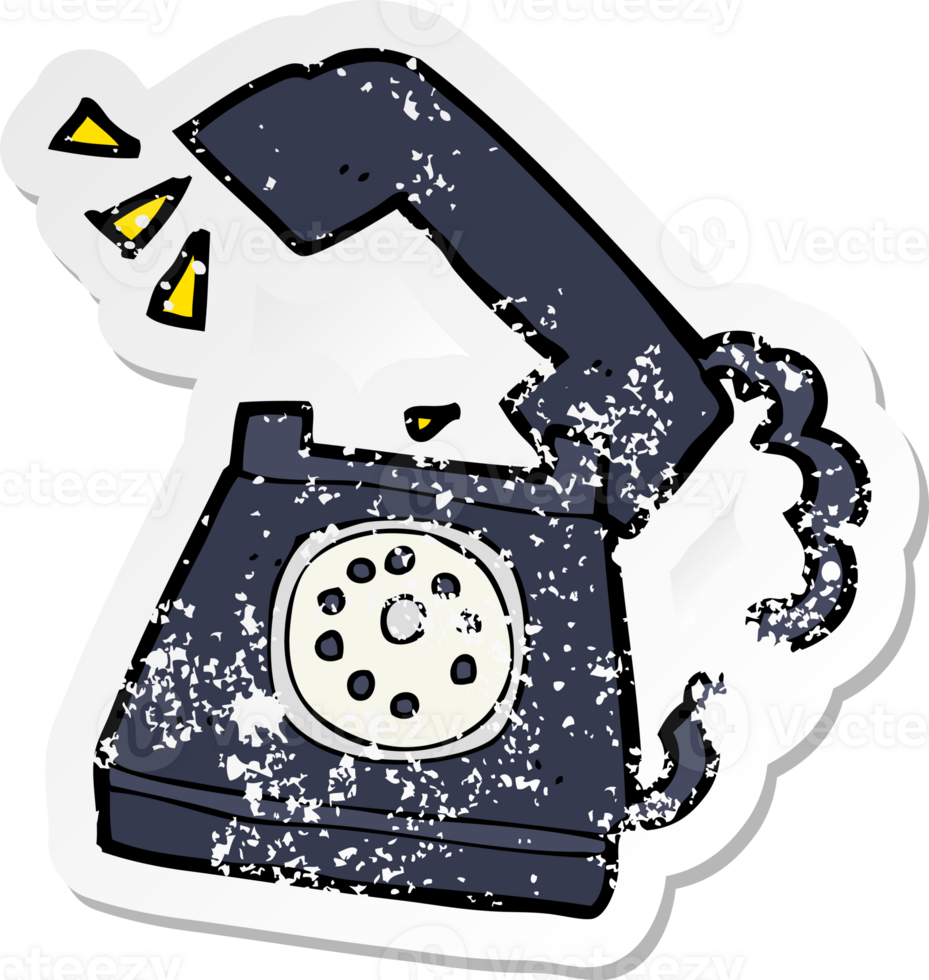 retro distressed sticker of a cartoon ringing telephone drawing png