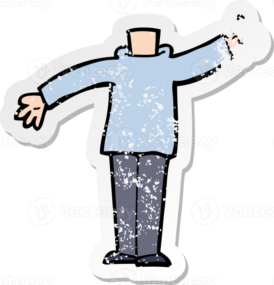 retro distressed sticker of a cartoon body with raised hand drawing png