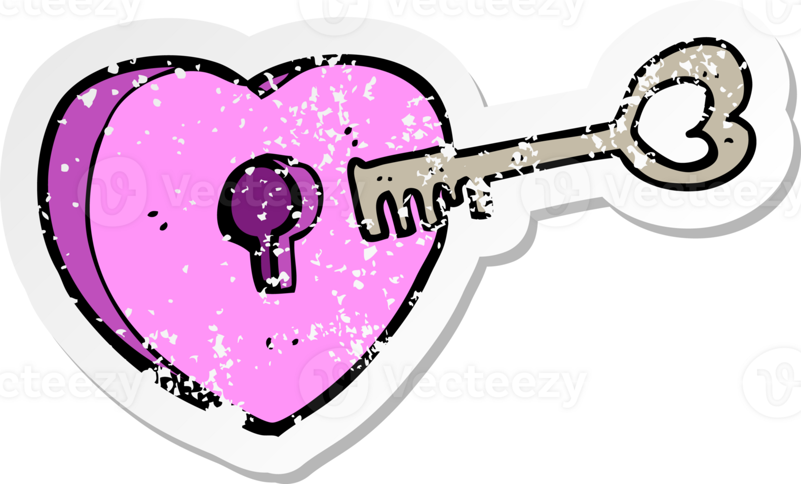 retro distressed sticker of a cartoon heart with keyhole drawing png