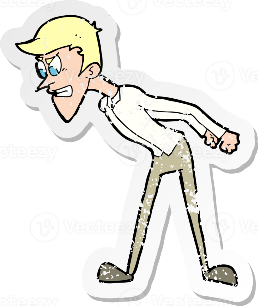 retro distressed sticker of a cartoon angry man drawing png