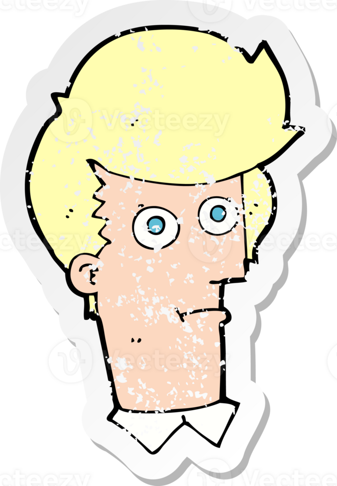 retro distressed sticker of a cartoon staring face drawing png