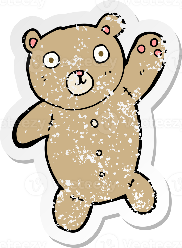 retro distressed sticker of a cartoon cute teddy bear drawing png