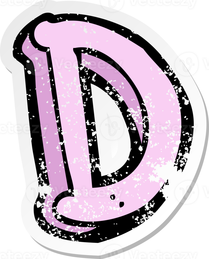retro distressed sticker of a cartoon letter D drawing png