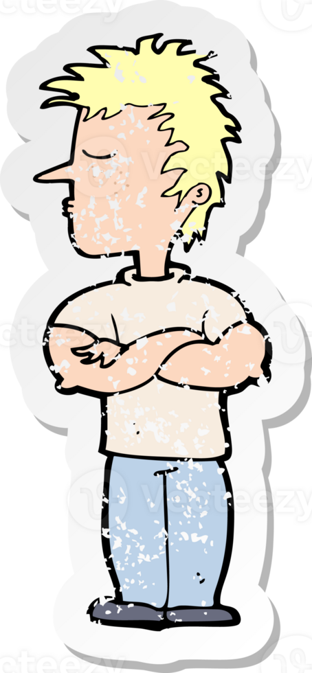 retro distressed sticker of a cartoon man refusing to listen drawing png