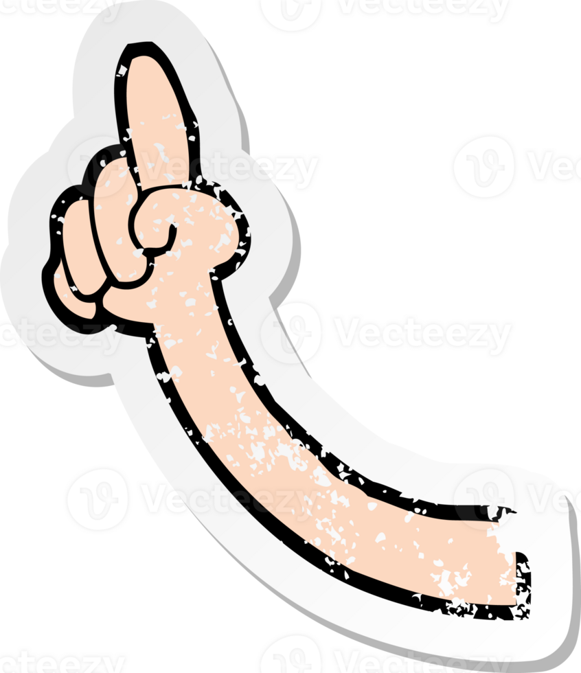 retro distressed sticker of a cartoon pointing arm drawing png