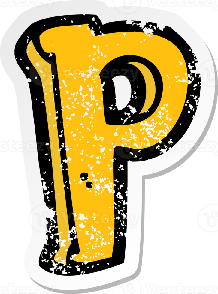 retro distressed sticker of a cartoon letter P drawing png