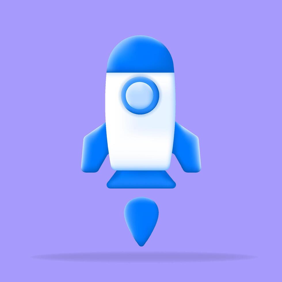 3d illustration cartoon icon, spaceship take off fly out orbit vector
