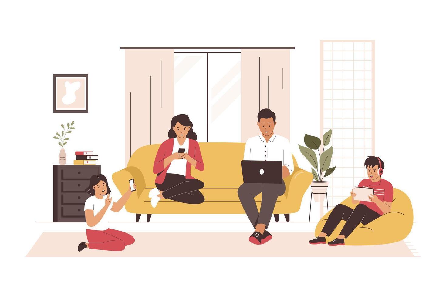 Internet addiction family concept vector