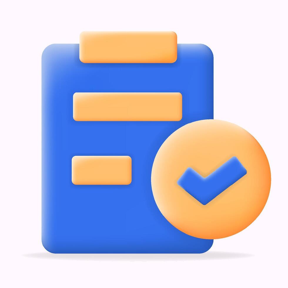 3d illustration icon, whiteboard document, task completed with check mark symbol vector