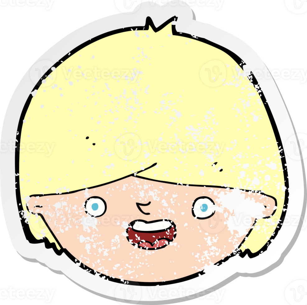 retro distressed sticker of a cartoon happy face drawing png