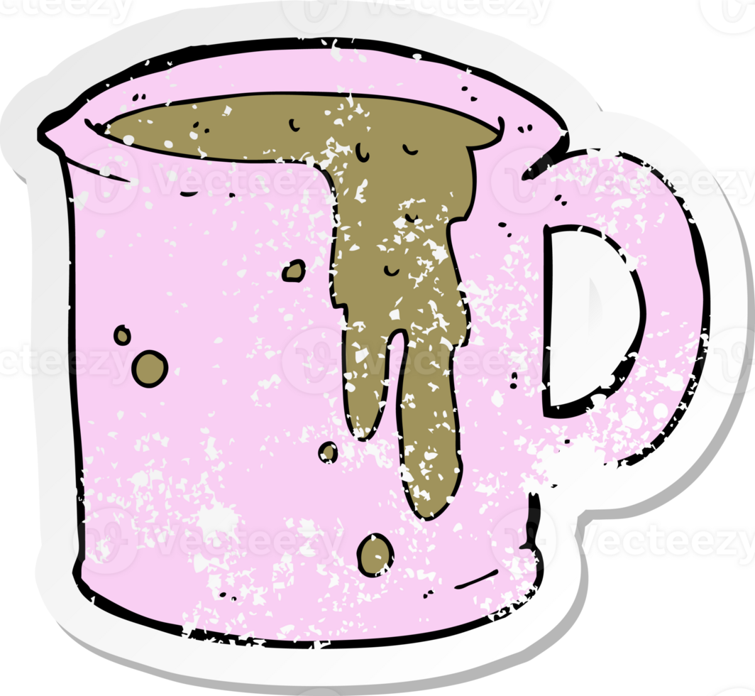 retro distressed sticker of a cartoon coffee mug drawing png