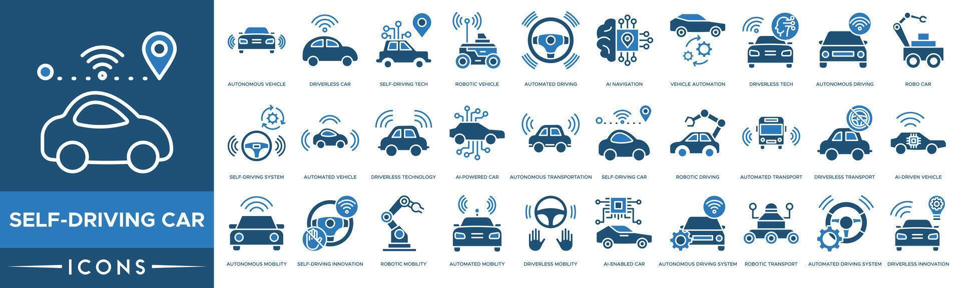 Self Driving Car icon. Autonomous Vehicle, Driverless Car, Self Driving Tech, Robotic Vehicle, Automated Driving, AI Navigation and Vehicle Automation vector