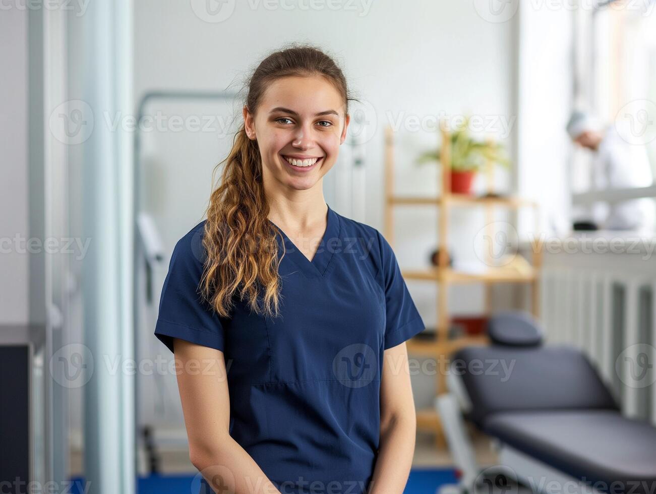 portrait of young sporty physiotherapist in a physic room photo