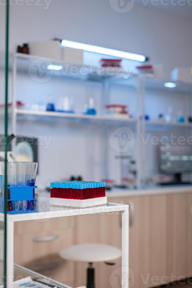 Neurology medical clinic with nobody in it modernly equipped prepared for treatment innovation of nervous. System using high tech and microbiology tools for scientific research in laboratory. photo
