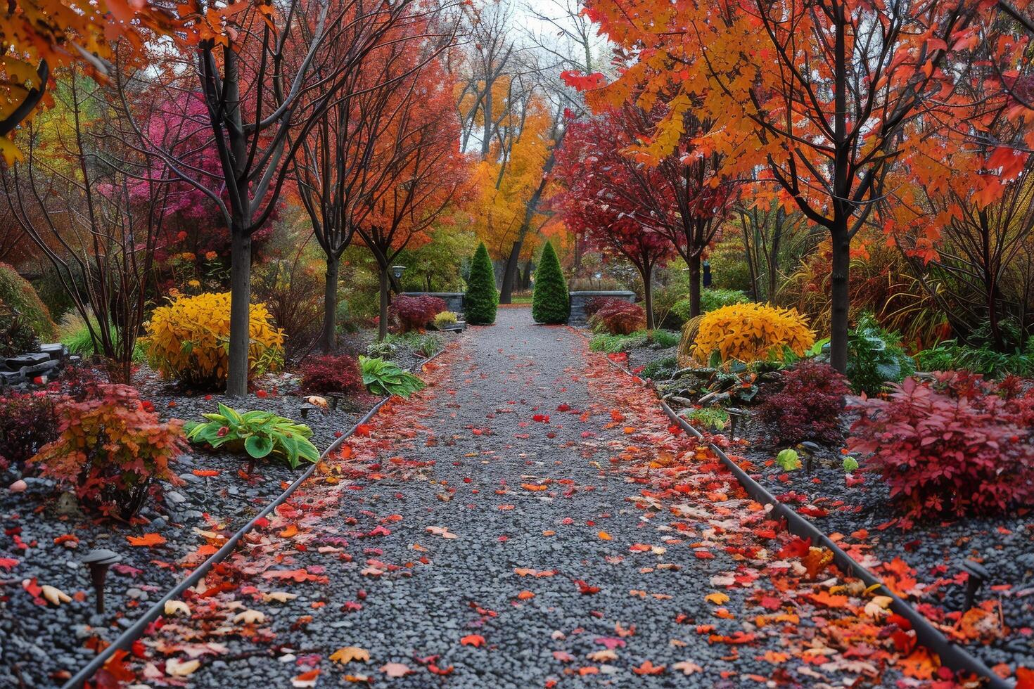 Fall Foliage Path With Vibrant Red and Yellow Leaves photo