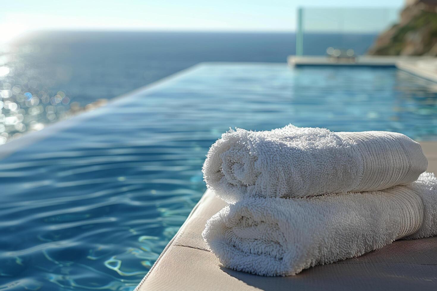 A Long Infinity Pool With Palm Trees and Ocean Views in a Sunny Resort photo