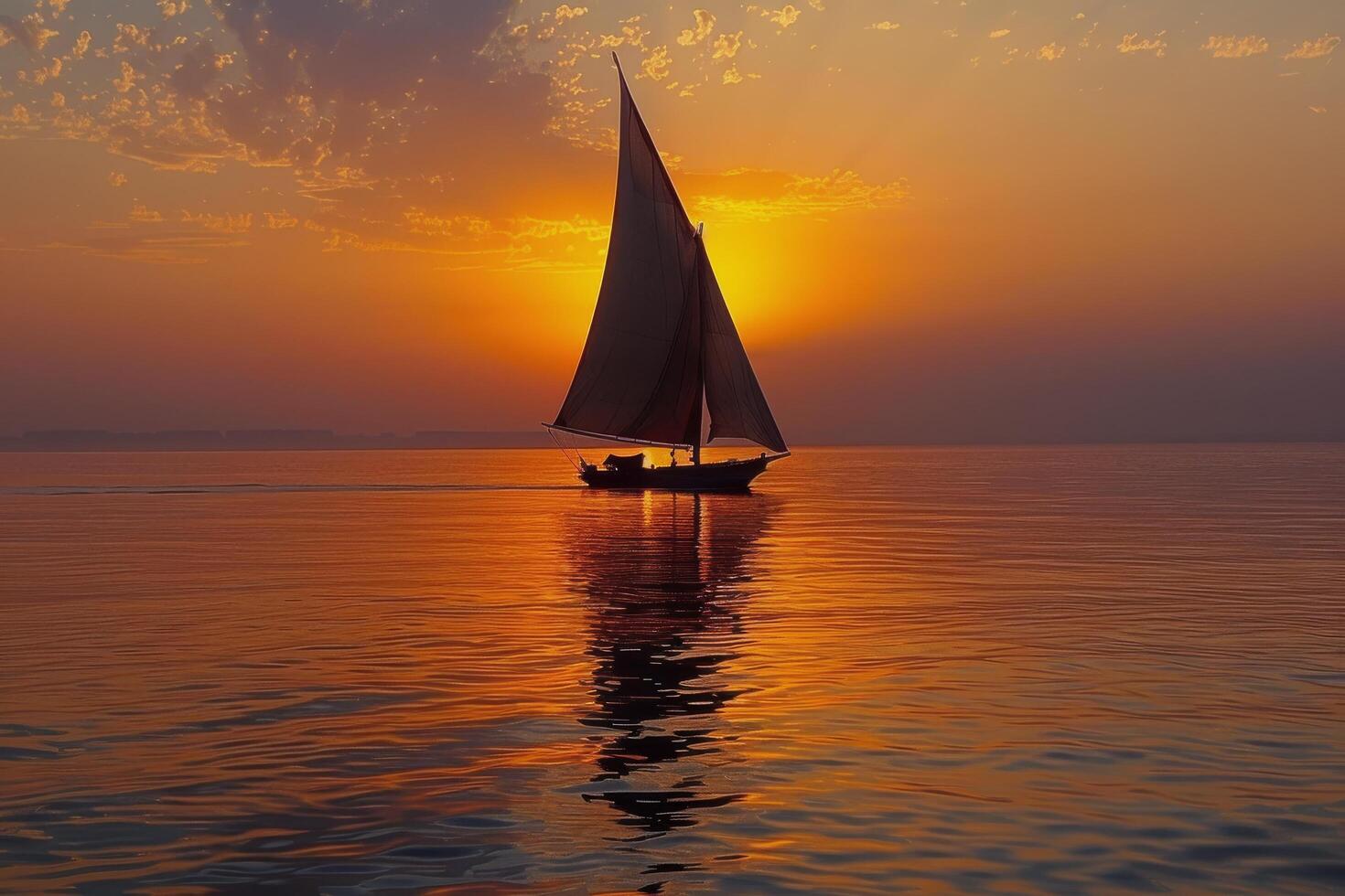 Sailboat at Sunset on Calm Ocean Water photo