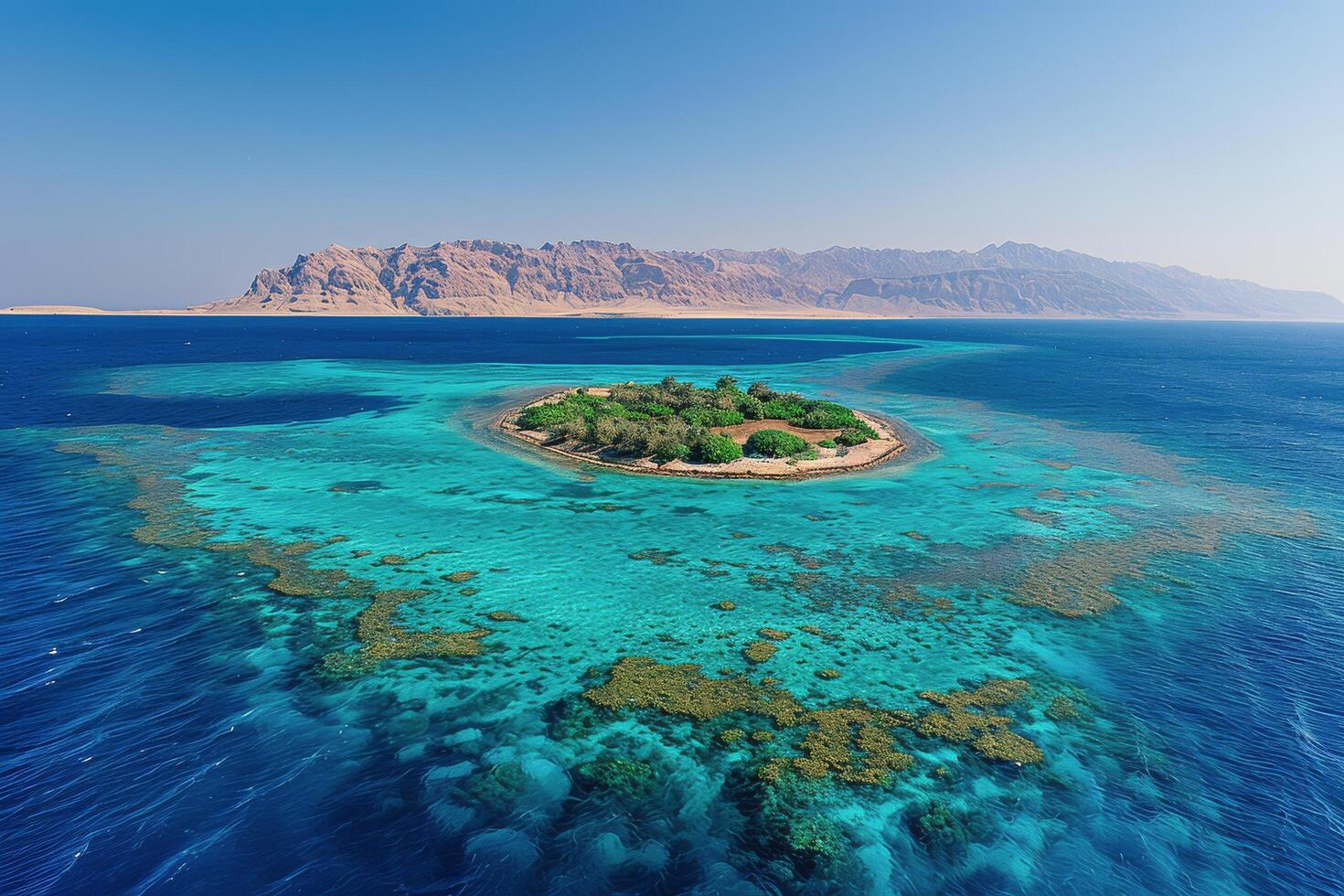 Aerial View of a Small Island With Coral Reefs in the Red Sea photo