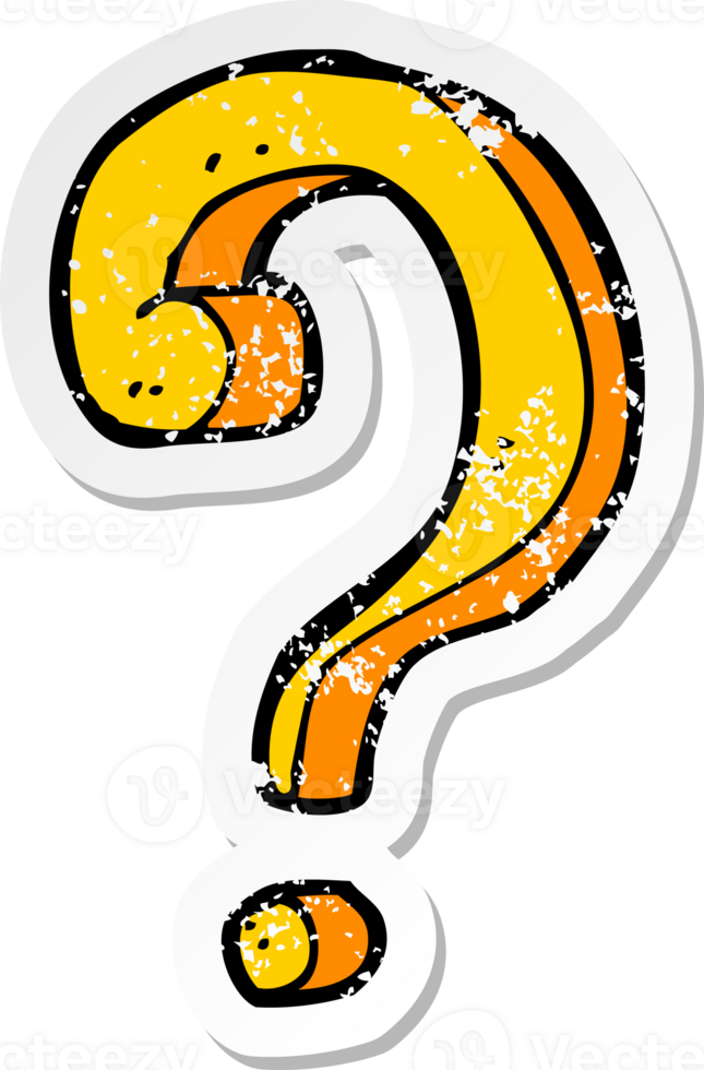 retro distressed sticker of a cartoon question mark drawing png