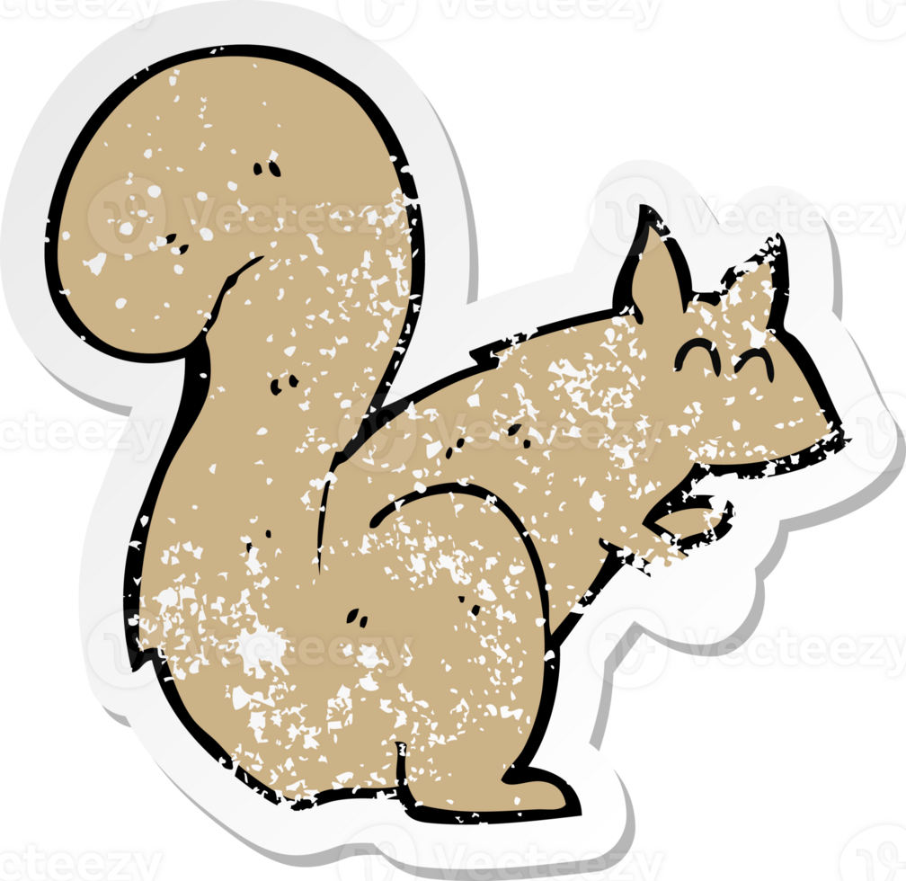 retro distressed sticker of a cartoon squirrel drawing png