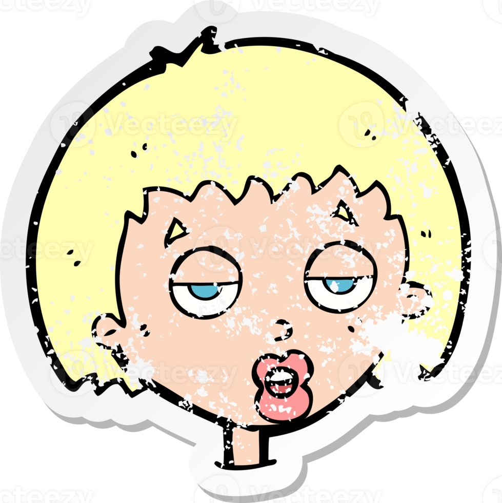 retro distressed sticker of a cartoon bored woman drawing png
