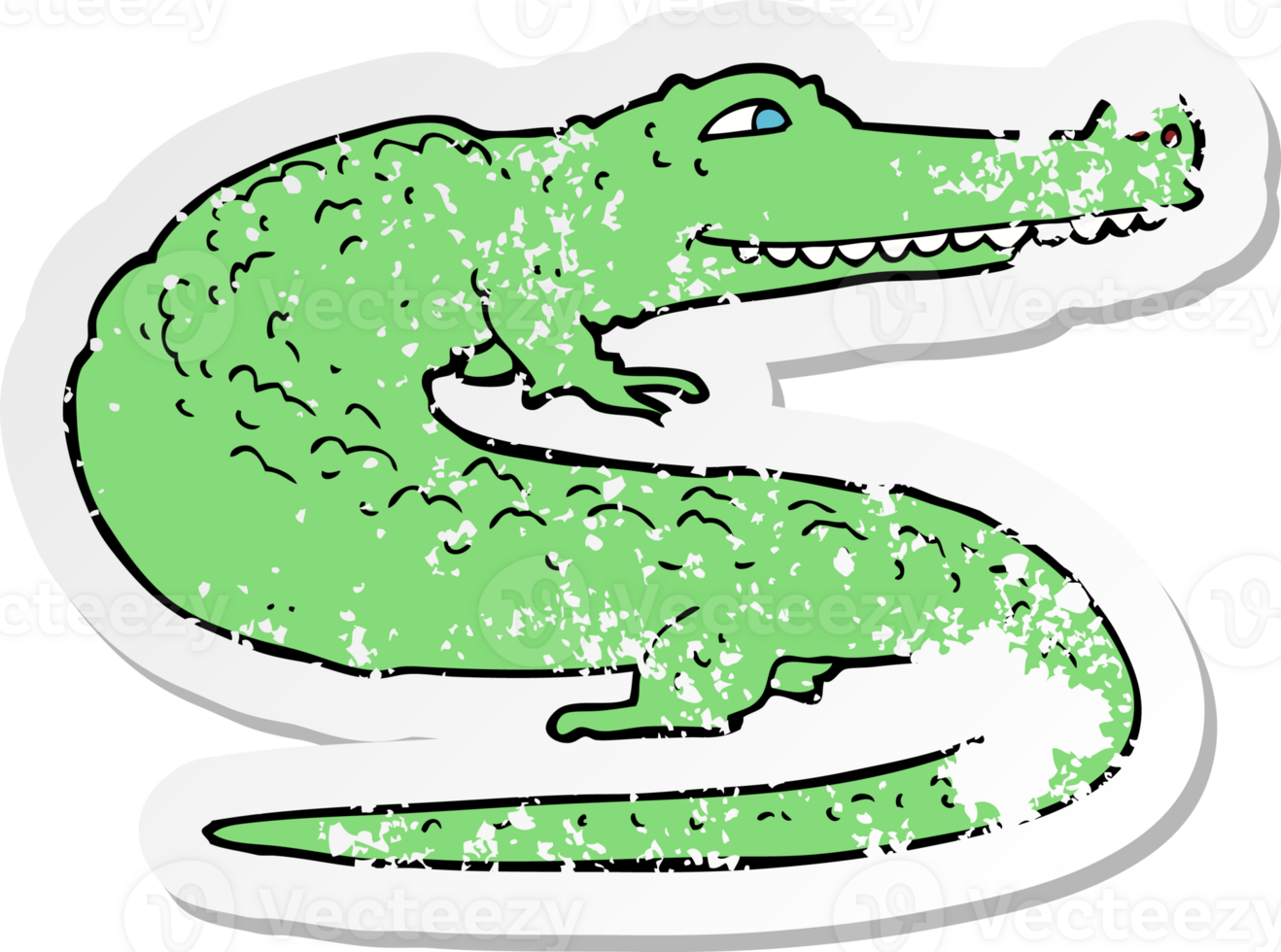 retro distressed sticker of a cartoon crocodile drawing png
