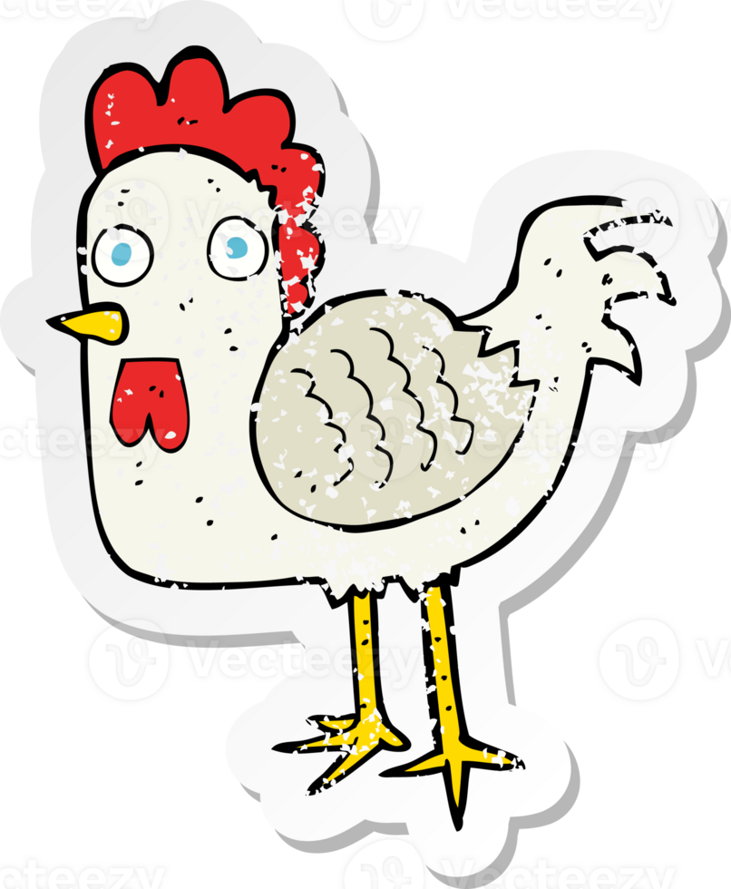 retro distressed sticker of a cartoon chicken drawing png