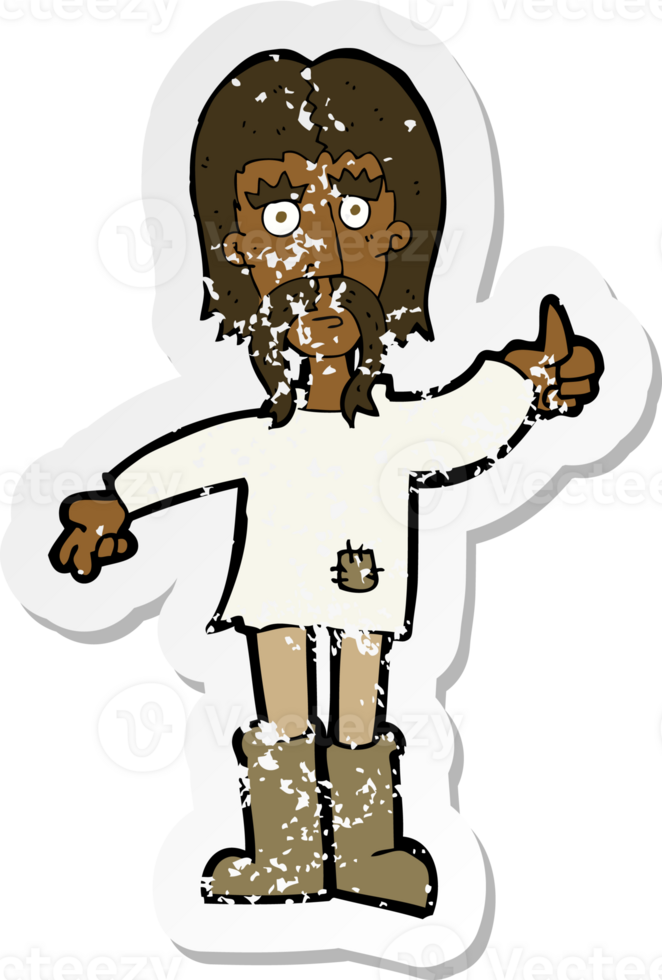 retro distressed sticker of a cartoon hippie man giving thumbs up symbol drawing png