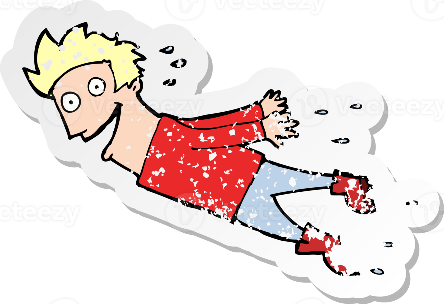 retro distressed sticker of a cartoon drenched man flying drawing png