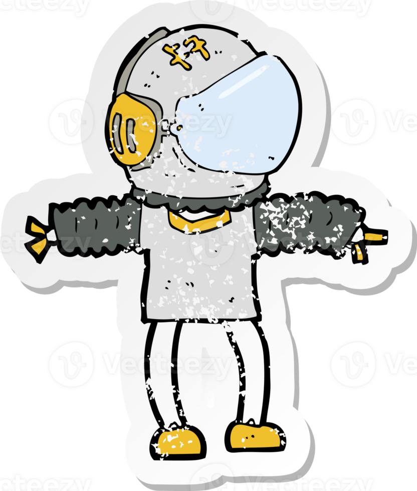 retro distressed sticker of a cartoon astronaut drawing png