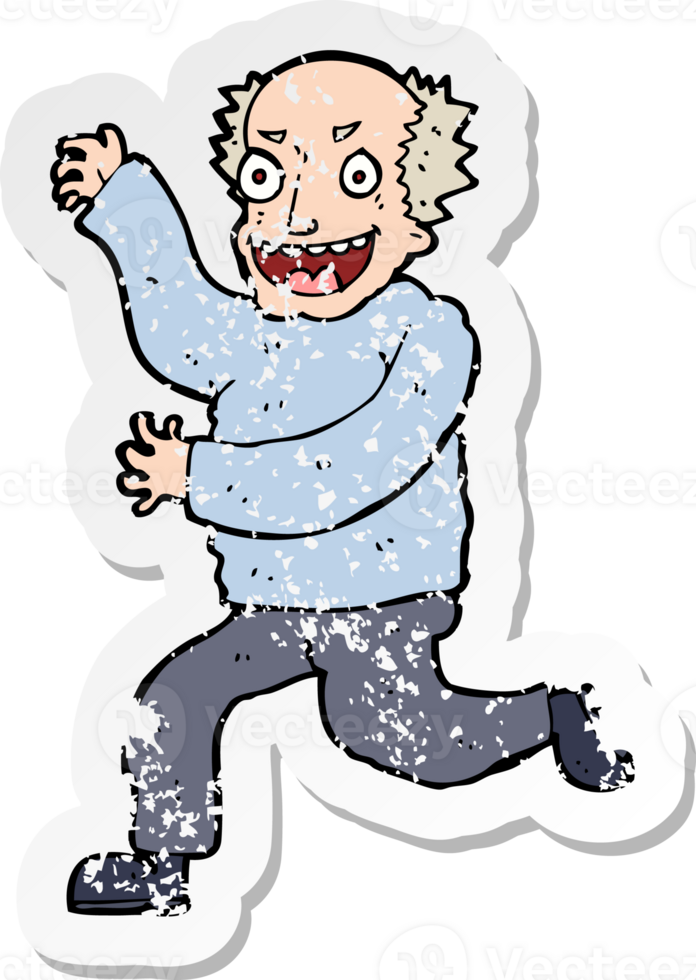 retro distressed sticker of a cartoon evil old man drawing png