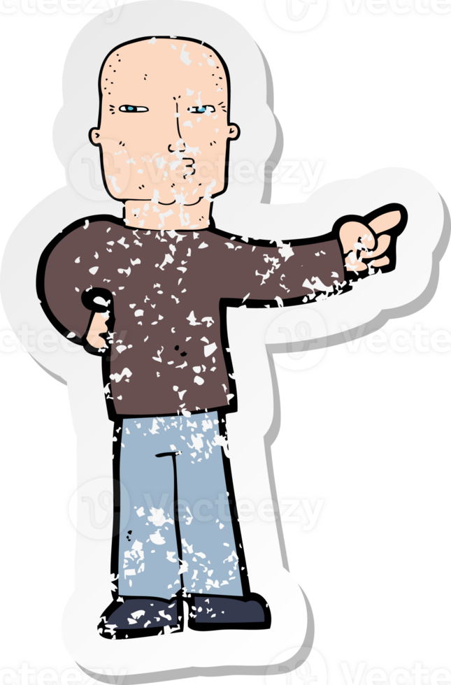 retro distressed sticker of a cartoon pointing man drawing png