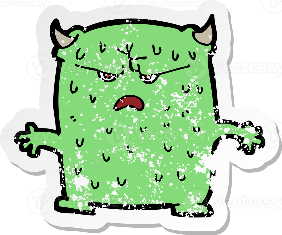 retro distressed sticker of a cartoon little alien drawing png